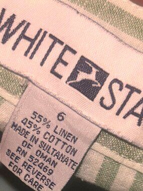 Vintage white stag unisex size 6 green and white retro striped shorts